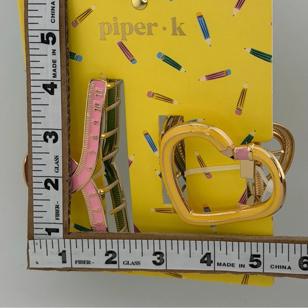 Piper K Back to School Ruler Pencil Claw Clip Gold Tone - Set of 2